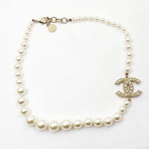 Chanel Gold CC Pearl Short Pearl Necklace 100 Year Anniversary